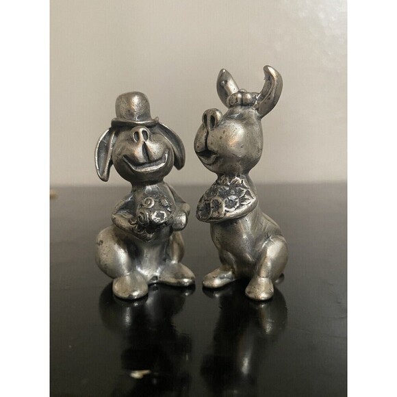 Vintage Peltro Italy Pewter Bride and Groom Dog Figurines Heavy Fine Pewter RARE - Picture 1 of 16